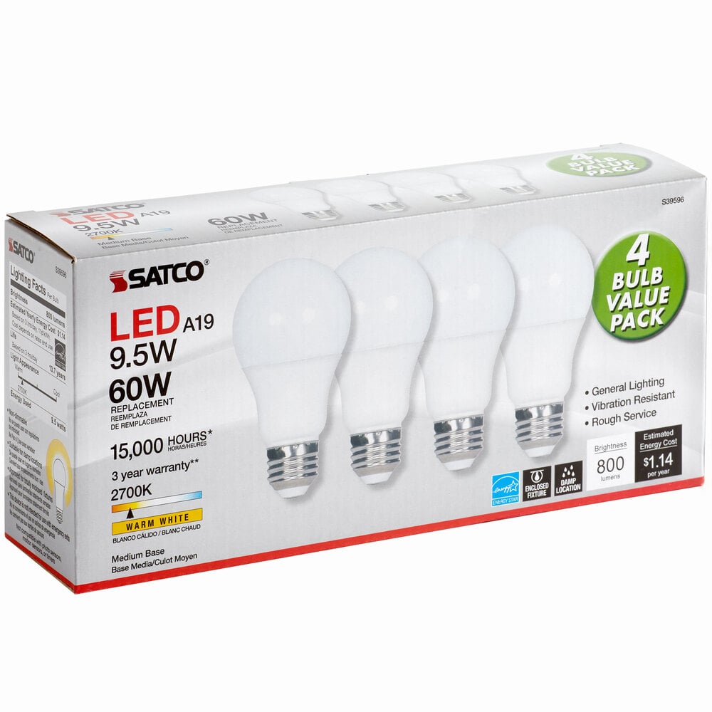 Satco S39596 9.5 Watt (60 Watt Equivalent) Frosted Warm White Multi ...