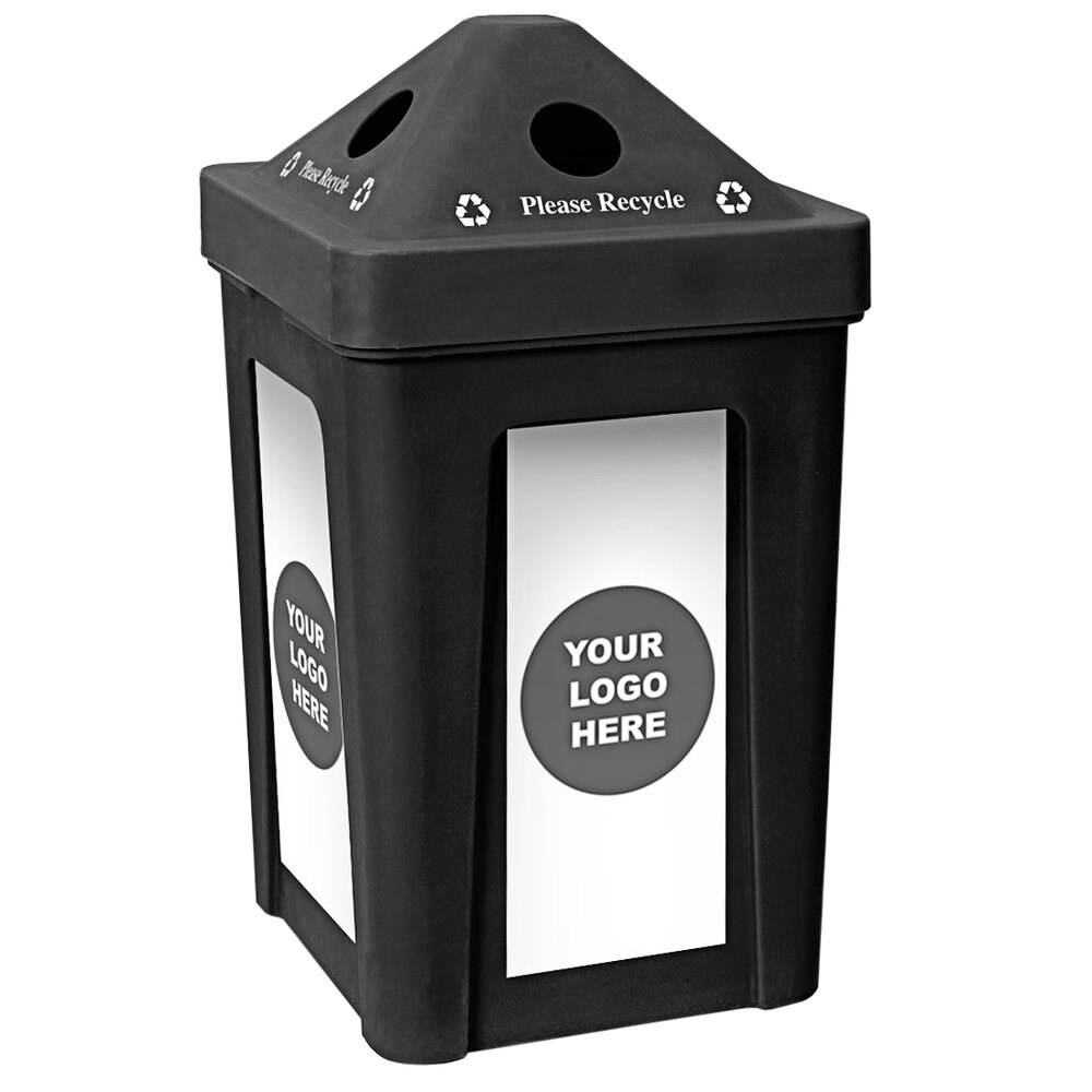 Irp 3805038 48 Gallon Customizable Black Stacking Pyramid Lid Square Recycle Bin With Decal