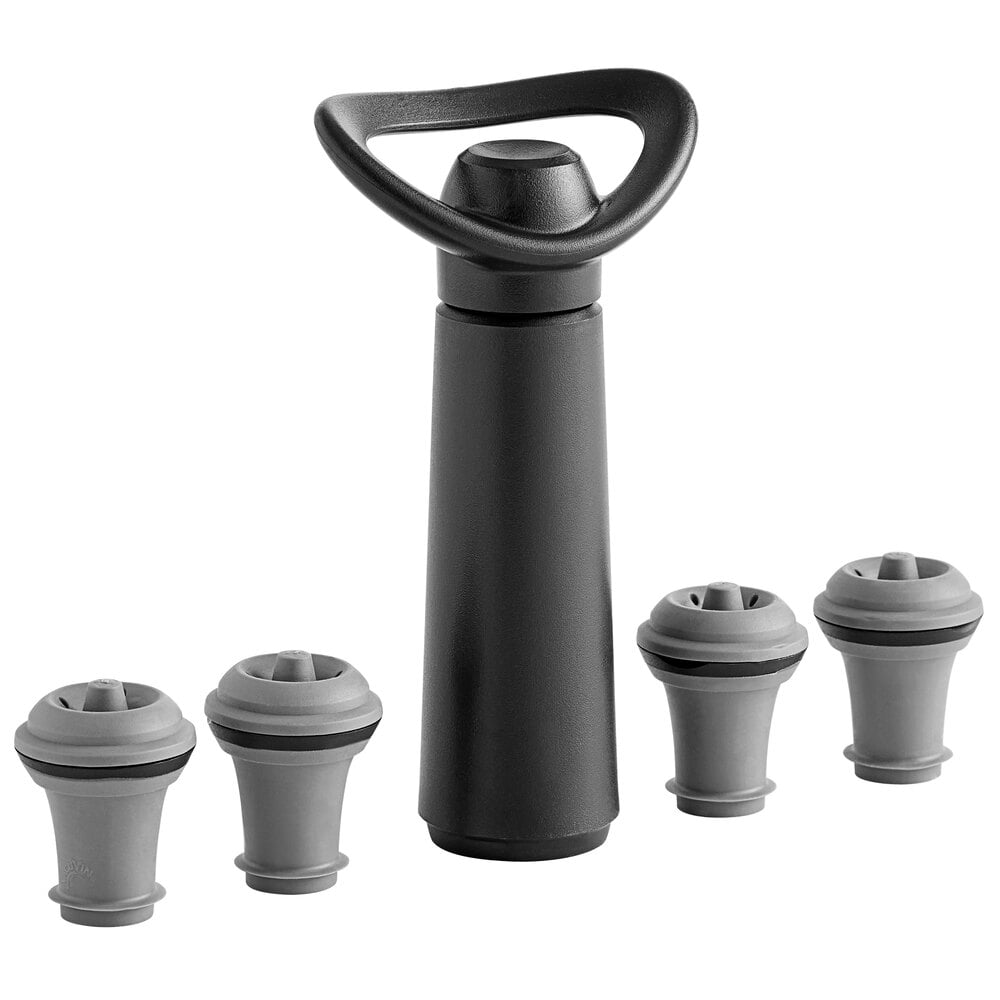 Vacu Vin Black Wine Saver Concerto With Vacuum Pump And Stoppers Pack