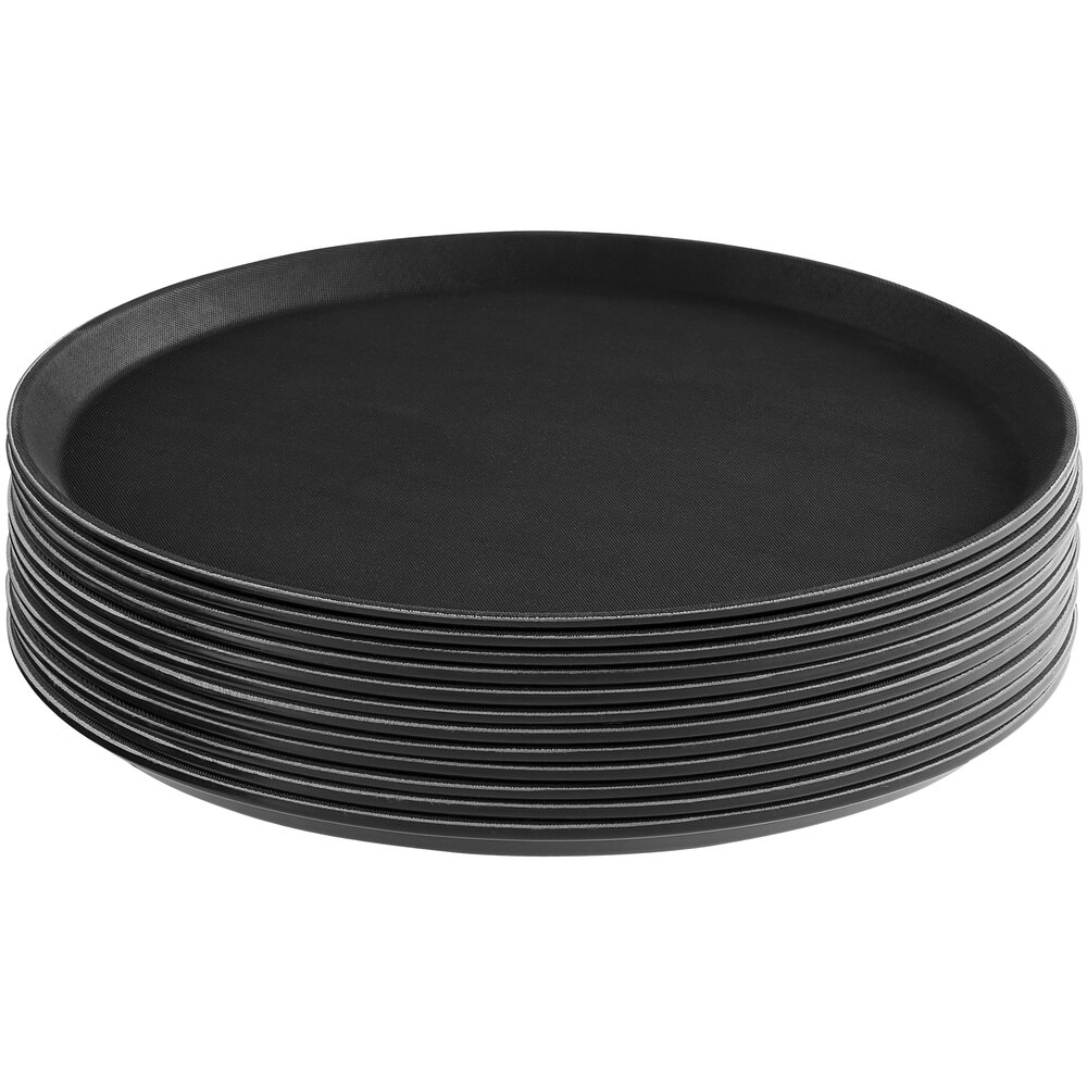 Choice Bulk Case 16" Black Round Fiberglass NonSkid Serving Tray 12/Case