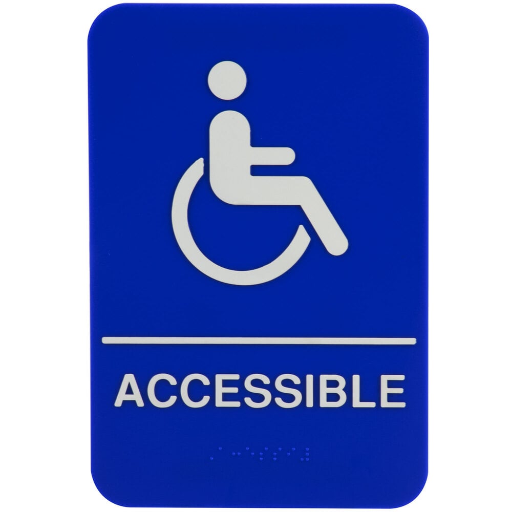 ADA Handicap Accessible Sign with Braille Blue and White, 9" x 6"