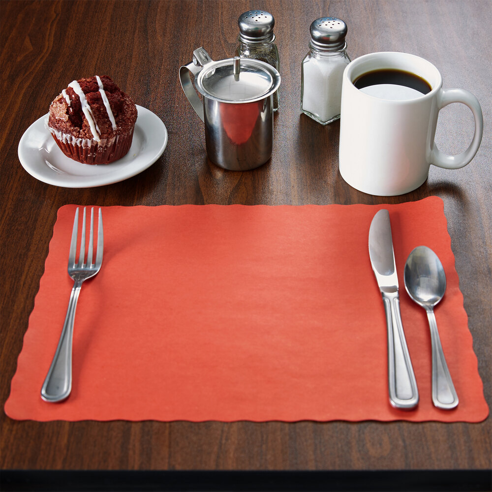 10" x 14" Red Colored Paper Placemat with Scalloped Edge 1000/Case