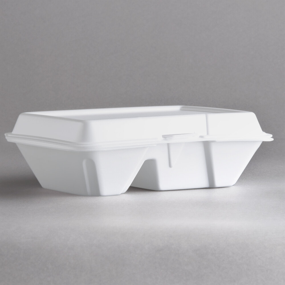 Dart 205HT2 9" x 6" x 3" White Foam 2 Compartment Take Out Container