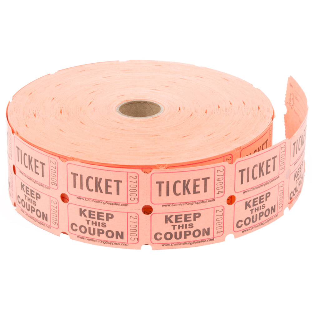 Carnival King Orange 2-Part Raffle Tickets - 2000/Roll