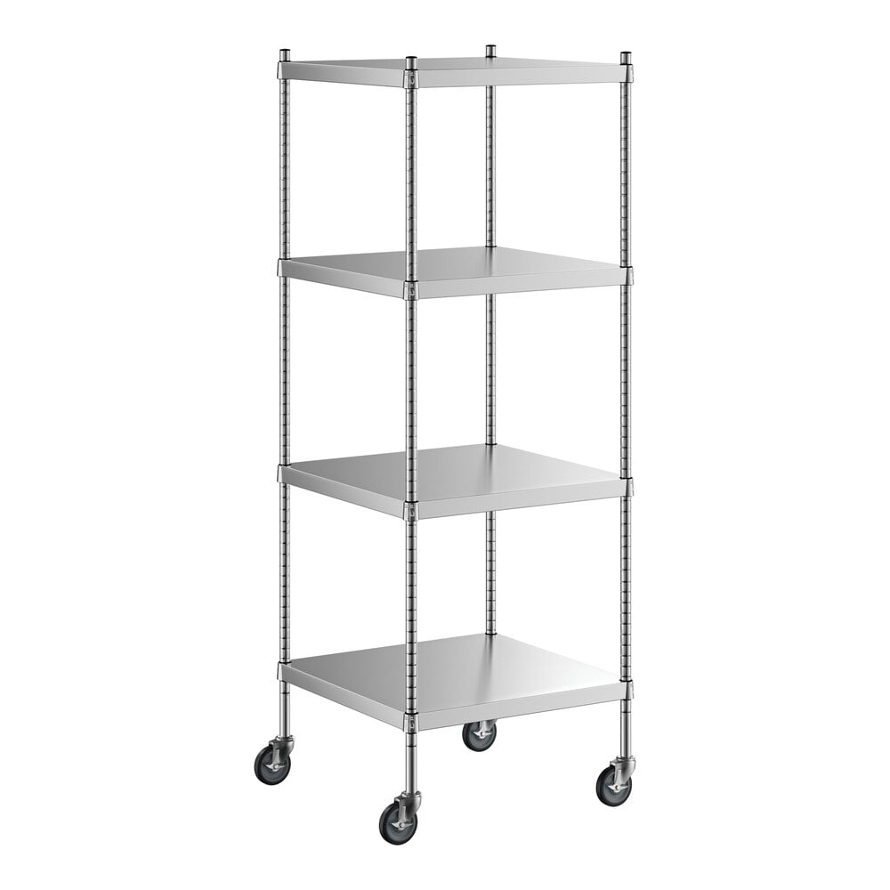 Regency 24 X 24 X 70 Nsf Solid Stainless Steel Mobile Shelving Starter Kit With 4 Shelves 7509