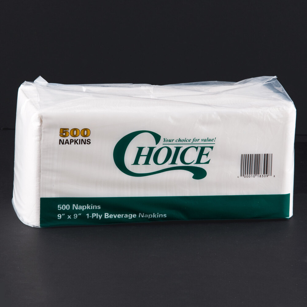 Choice 1Ply White Beverage / Cocktail Napkin 500 / Pack