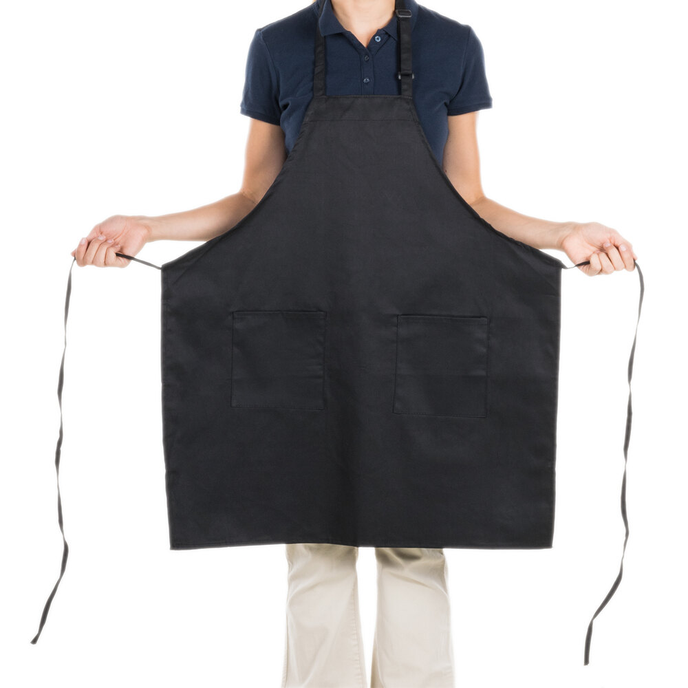 Black 2Pocket Bib Apron with Adjustable "D" Ring Neck Strap 28" x 32"