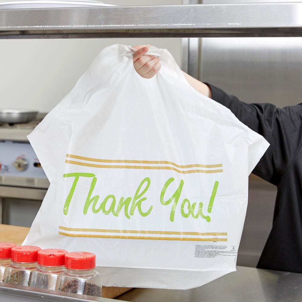 Plastic "Thank You" 24" x 11" x 20" Take Out Bag with Wave Handle 250/Box