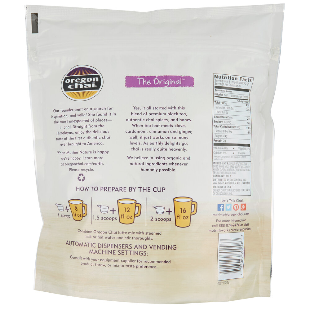 Oregon Chai Original Chai Tea Latte Dry Mix 3 lb.