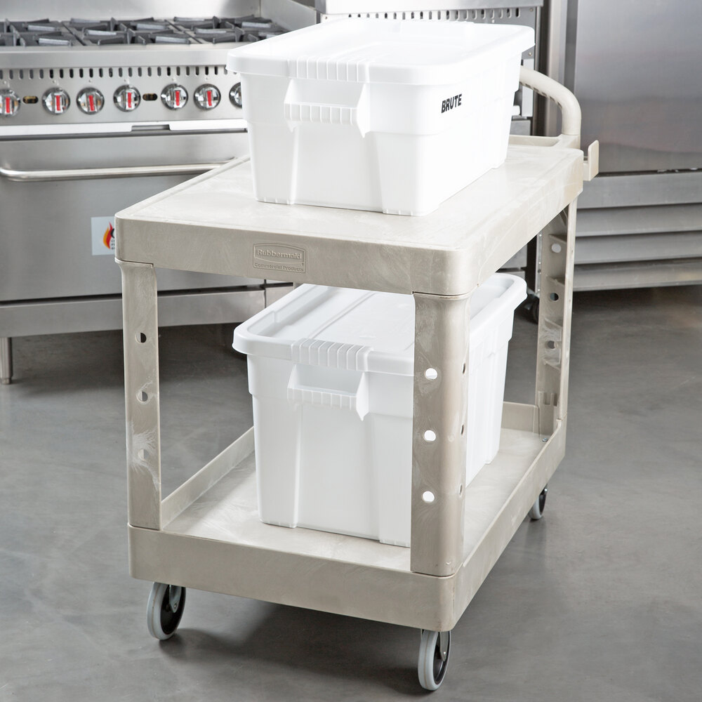 Rubbermaid FG452500BEIG Beige Medium Flat Two Shelf Utility Cart with