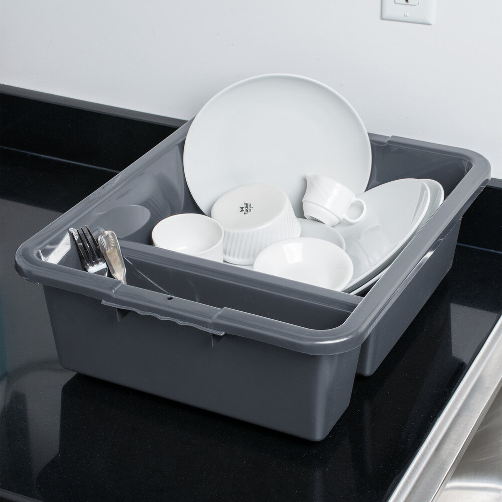 Gray 21" x 17" x 7" Polyethylene Plastic Divided Bus Tub