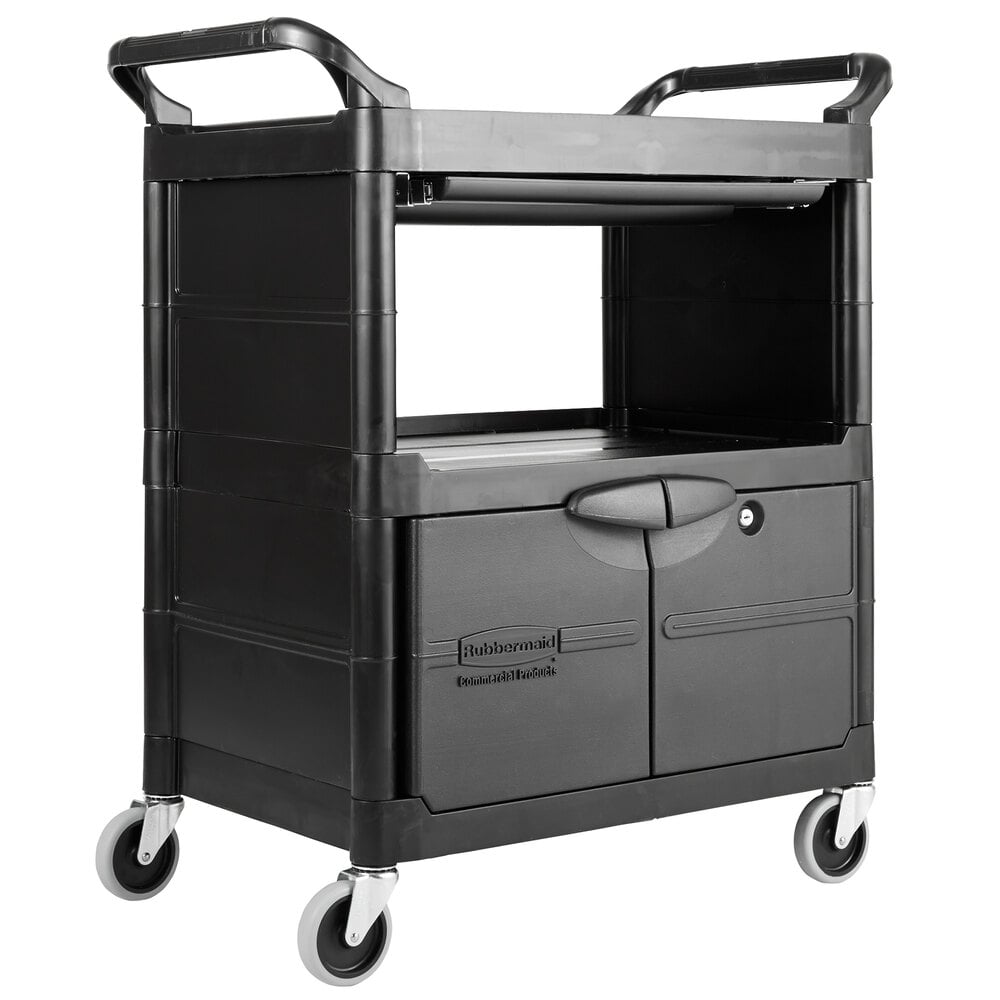 Rubbermaid FG345700BLA Black Utility Cart with Lockable ...