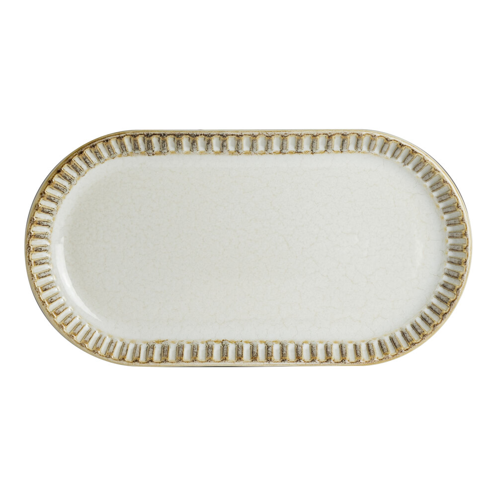 Robert Gordon Adelaide from Steelite International 7 1/4" x 4 3/4" Oblong Birch Porcelain Tray - 24/Case