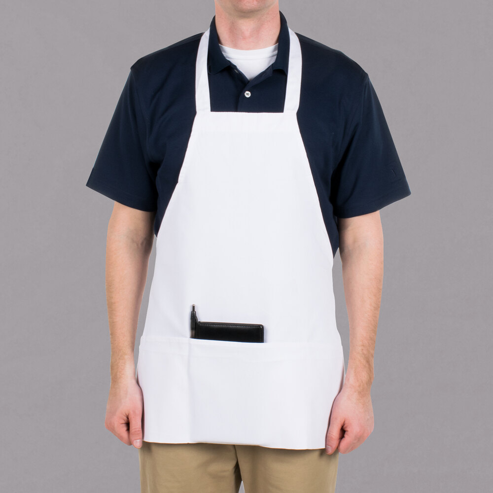 Choice White Full Length Bib Apron with Pockets 25"L x 30"W