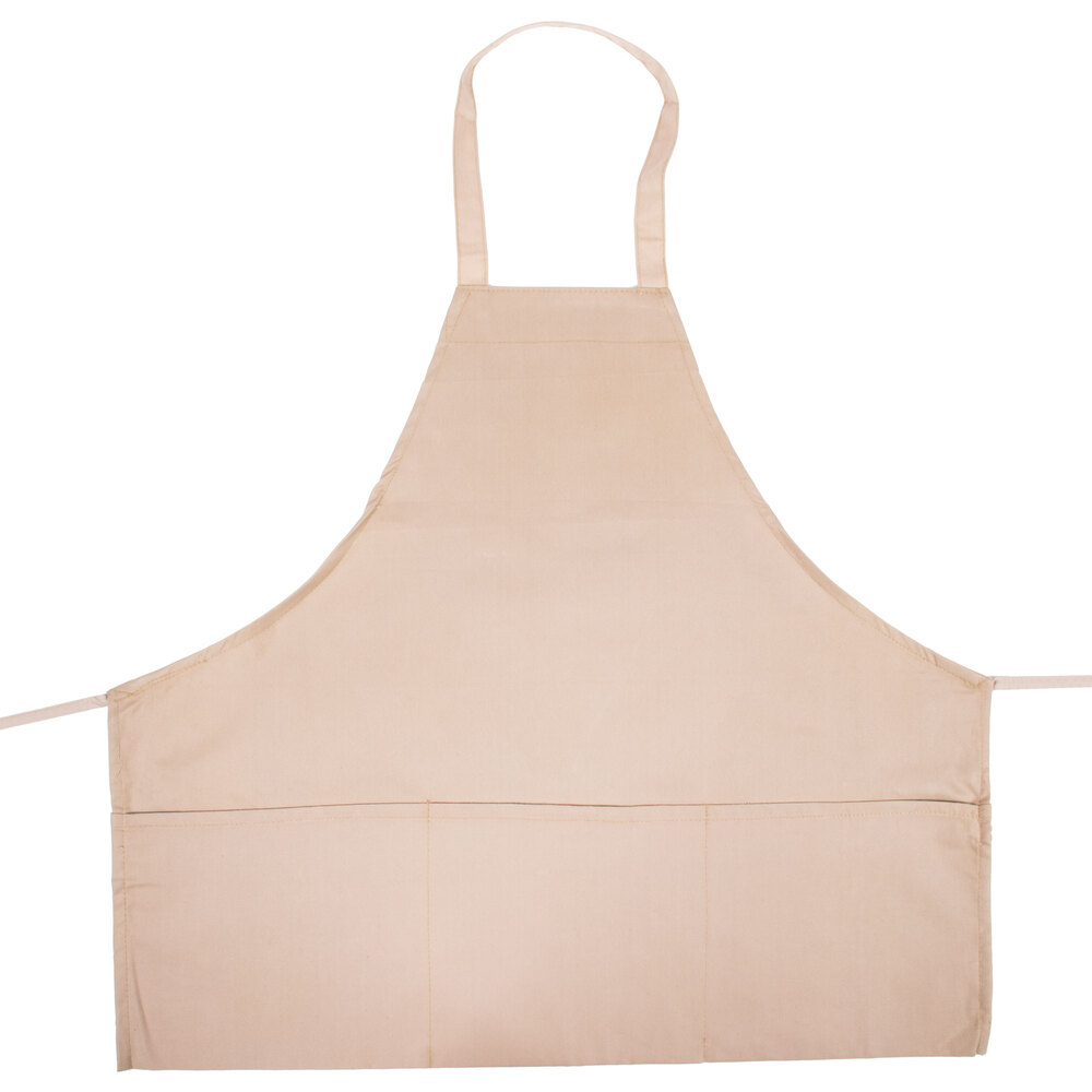 Choice Khaki / Beige Full Length Bib Apron with Pockets 25"L x 30"W