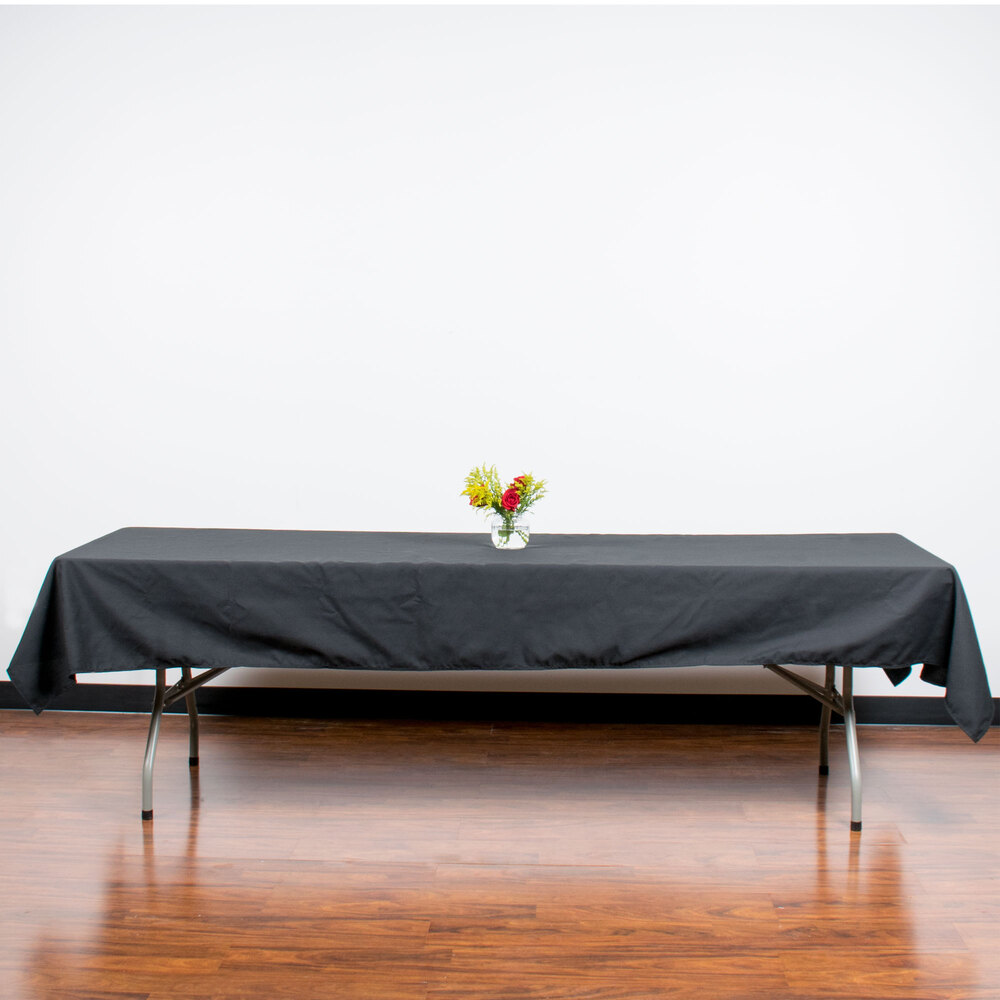54" x 120" Black Hemmed Polyspun Cloth Table Cover