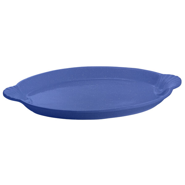 A blue oval Tablecraft shell platter.