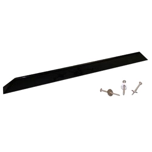 A black metal sliding door handle with screws and nuts.