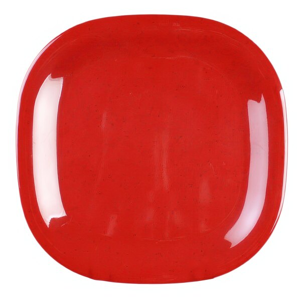 A red plate with a white background.