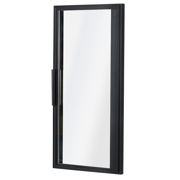 A black rectangular door with glass and 24K lights.