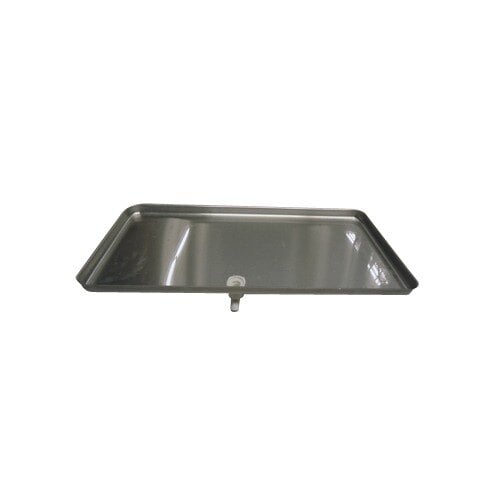A stainless steel True evaporator drain pan kit with a drain on it.