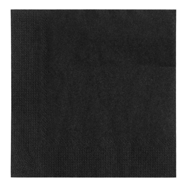 A black 2-ply customizable beverage or cocktail napkin.