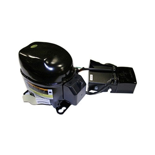 A black air compressor with a black cover.