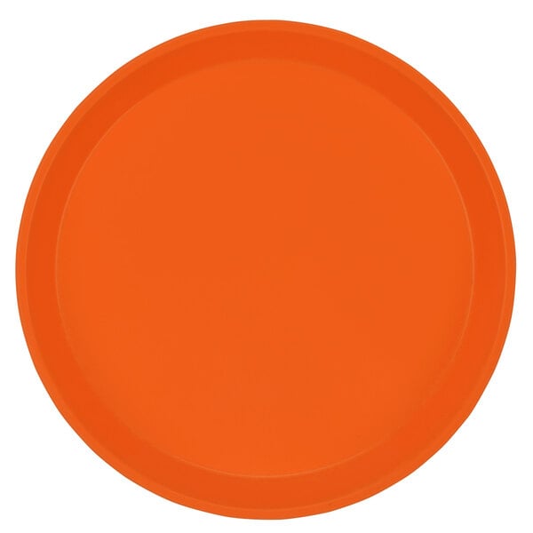 An orange plate with a white border.
