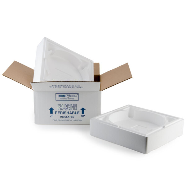 A white Polar Tech insulated shipping box with a foam container inside.