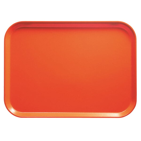 A red rectangular Cambro tray with an orange background and red edge.