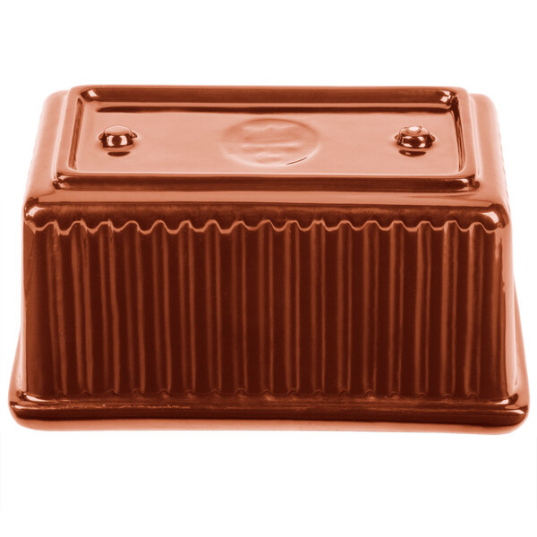 A brown rectangular Tablecraft server with ridges on a white background.