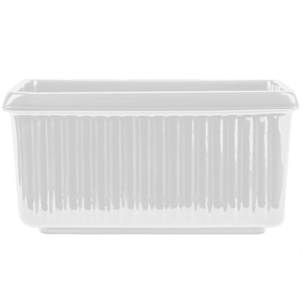 A white rectangular Tablecraft server with a ribbed surface.