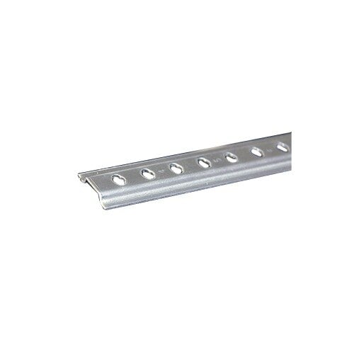 A close-up of a True aluminum shelf standard with holes in it.