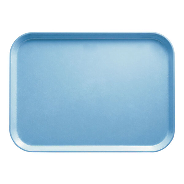 A blue rectangular tray with a white border.