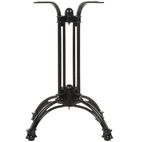 A black metal stand with four legs for a BFM Seating Boca outdoor table.