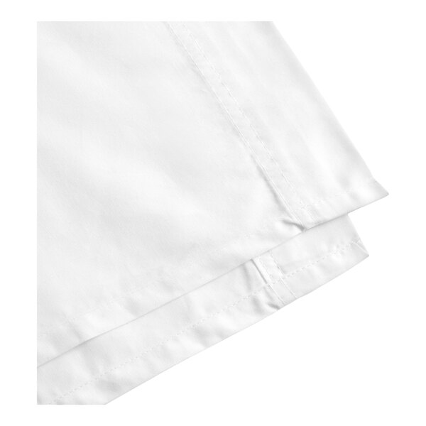 A white queen size flat sheet with stitched edges.