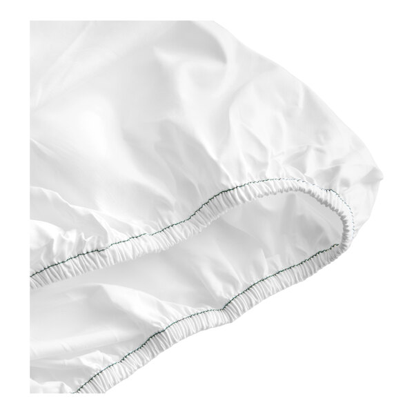 A white queen size fitted sheet with elastic edges.