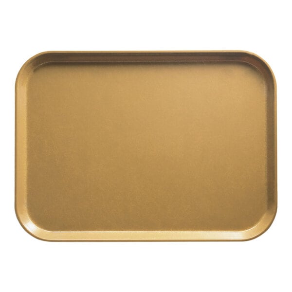 A close-up of a Cambro rectangular earthen gold fiberglass tray.