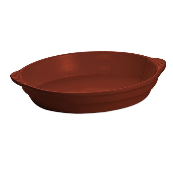 A Tablecraft copper oval casserole dish.