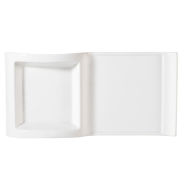 CAC China PLT-10 Accessories 10-Inch by 5-Inch by 1-1//2-Inch 12-Ounce New Bone White Porcelain Rectangular Platter with Square Holder Box of 12