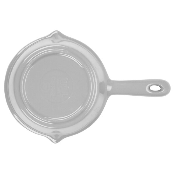 A close-up of a Tablecraft natural cast aluminum fry pan with a handle.