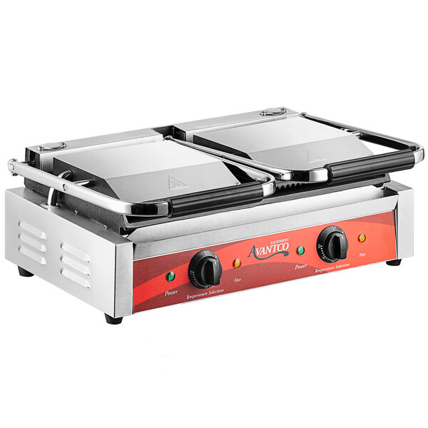 Avantco P88SG Double Panini Grill w/ Grooved  Smooth Plates