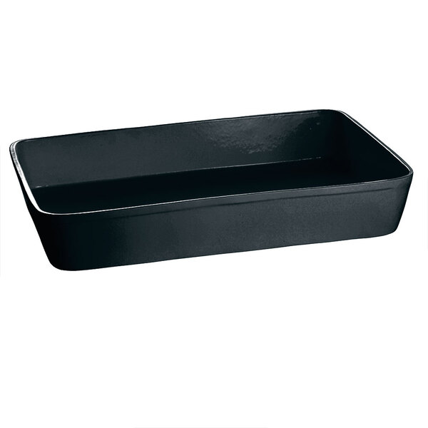 A black rectangular Tablecraft casserole dish.