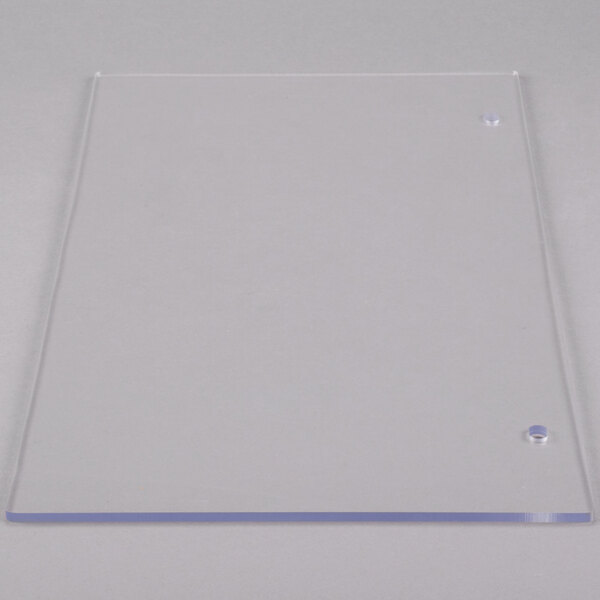 A clear acrylic end panel for a Cambro food bar.