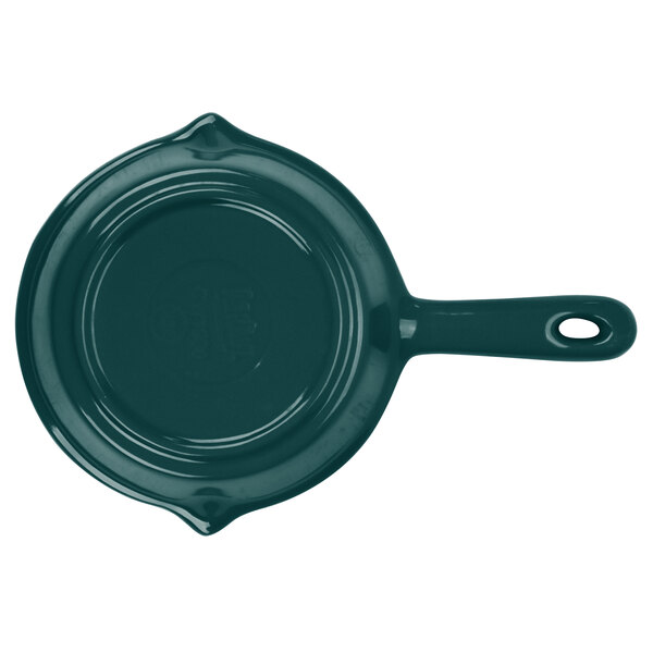 A hunter green Tablecraft fry pan with handle.