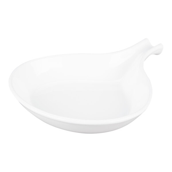 A white cast aluminum open handle skillet.