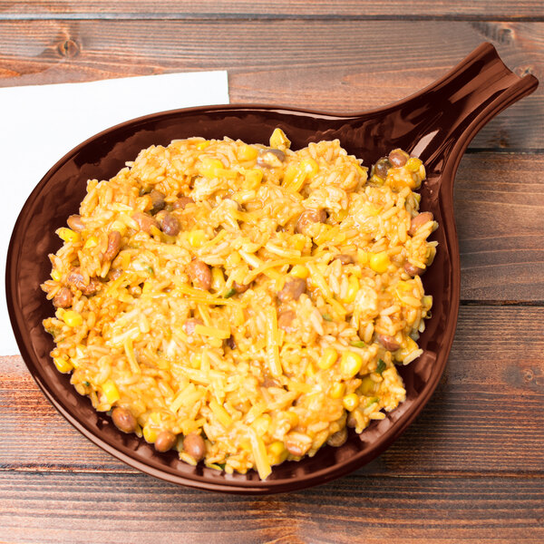 A Tablecraft copper cast aluminum skillet with rice and beans.