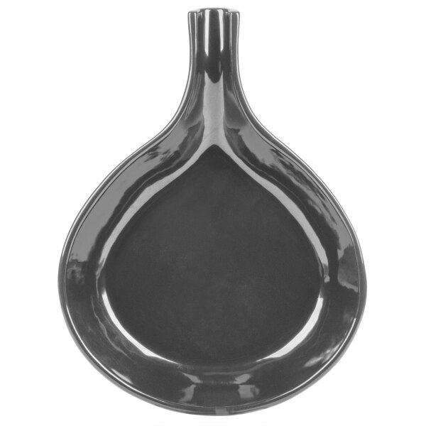 A black cast aluminum skillet with an open handle.