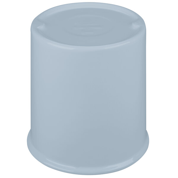 A gray cast aluminum bowl with a lid.