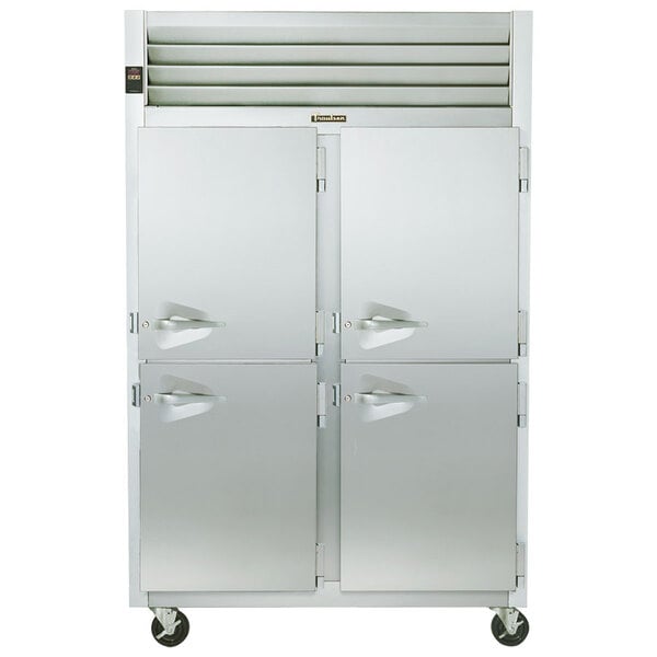 A stainless steel Traulsen hot food holding cabinet with two doors.